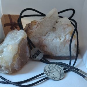 Black  Cord Bolo Ties with Silver Tone Medallions